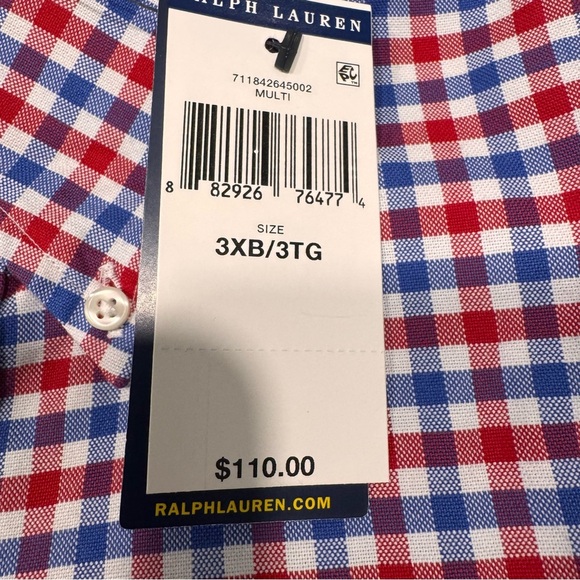 Ralph Lauren Men’s Sz 3XBT Button Down Oxford Shirt Short Sleeve Gingham NWT - Picture 5 of 13